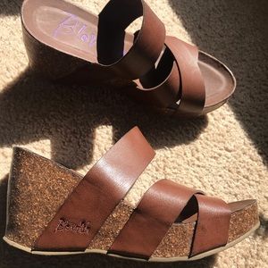 Blowfish leather and cork wedges
